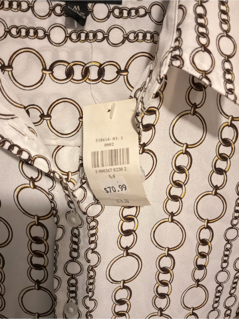 Banana Republic White Button-Down Shirt with colorful chain Print - Medium - Picture 2 of 3